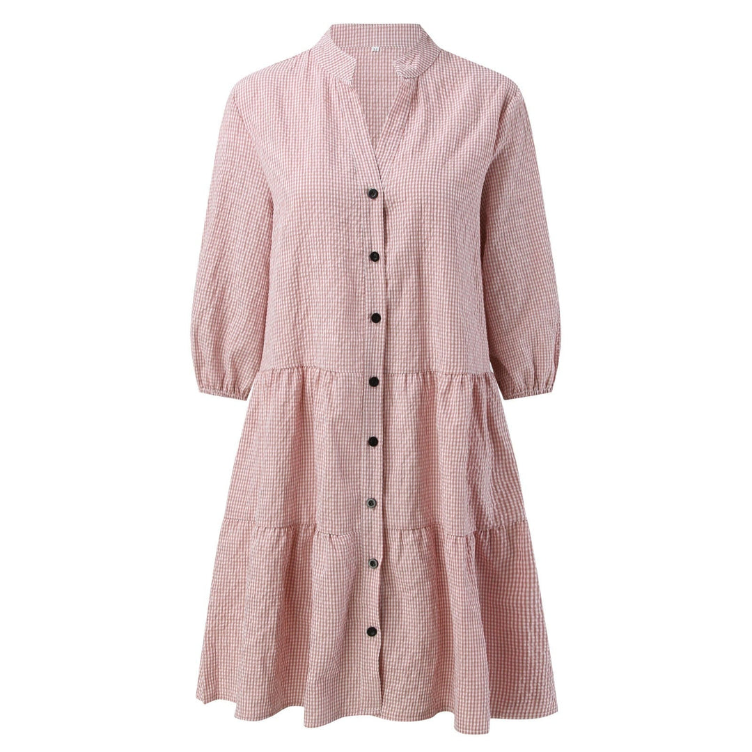JUUL - Checked Shirt Dress With Mao Collar