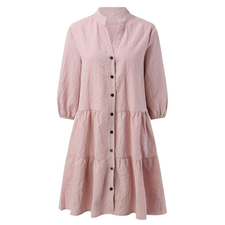 JUUL - Checked Shirt Dress With Mao Collar