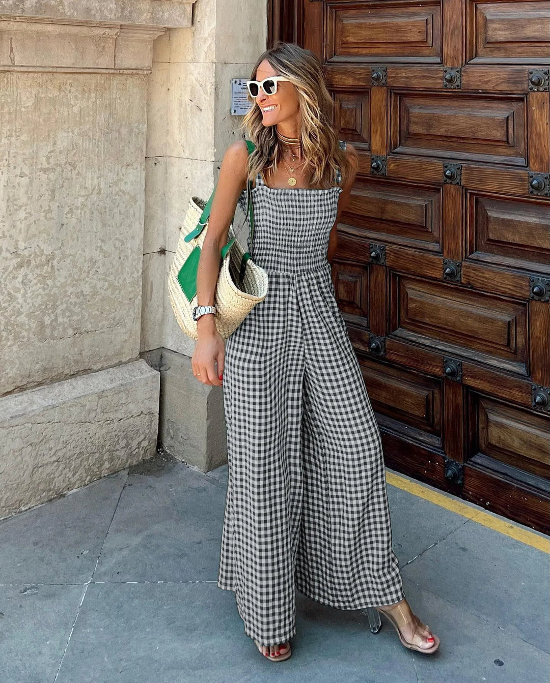SELINE - Gingham Wide-Leg Jumpsuit