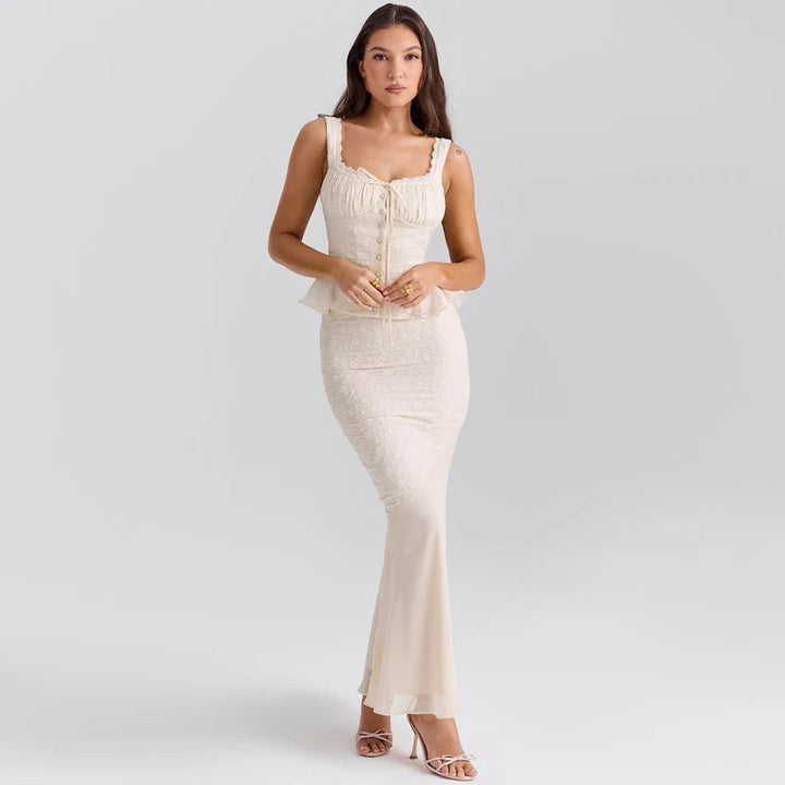 LUBNA - Lace Peplum Maxi Dress
