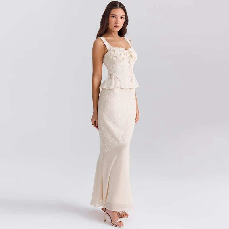 LUBNA - Lace Peplum Maxi Dress
