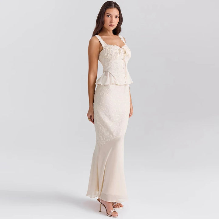 LUBNA - Lace Peplum Maxi Dress