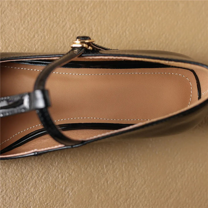 HANA - Leather T-Strap Mary Jane Flats