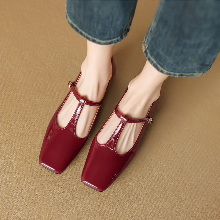 HANA - Leather T-Strap Mary Jane Flats