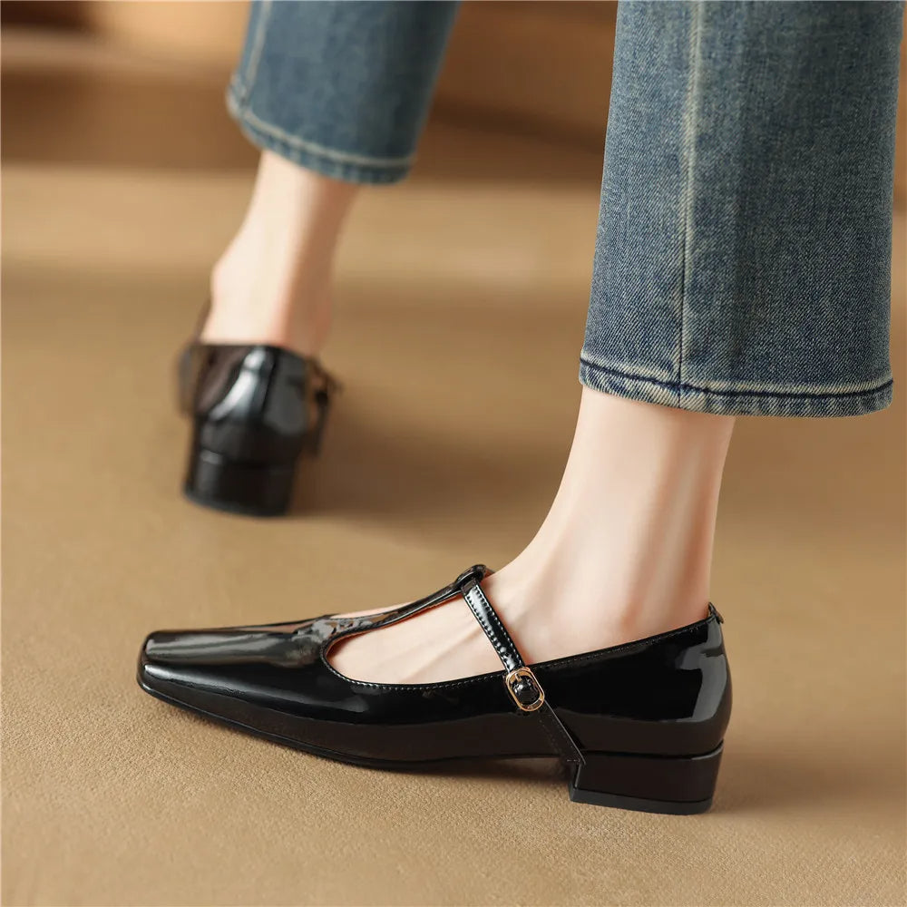 HANA - Leather T-Strap Mary Jane Flats
