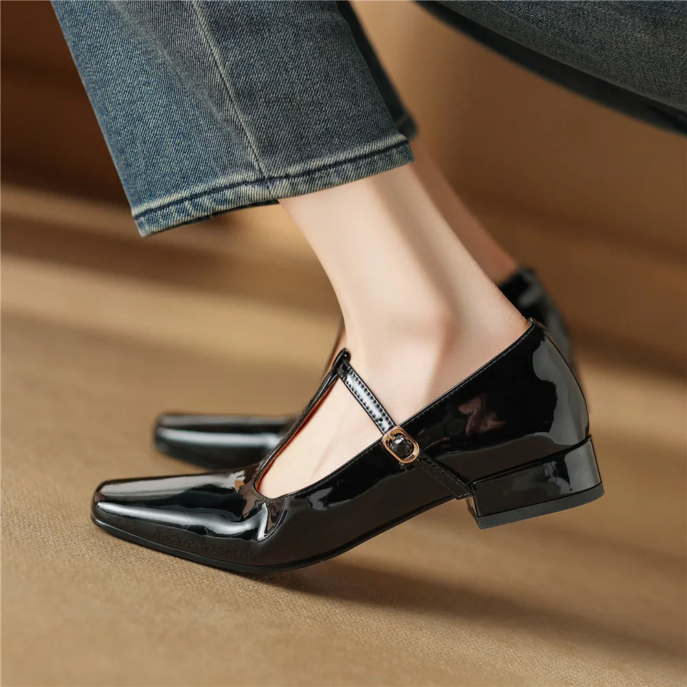HANA - Leather T-Strap Mary Jane Flats