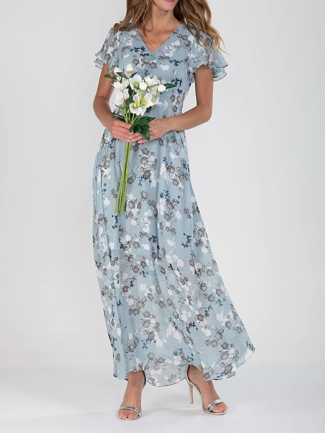 KONNA - Chiffon Floral Dress With Fringe
