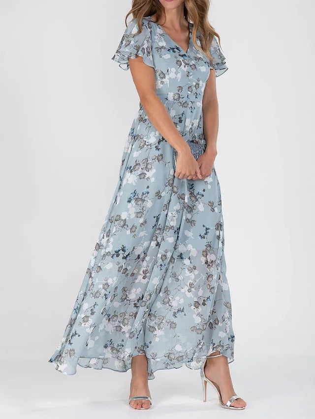 KONNA - Chiffon Floral Dress With Fringe