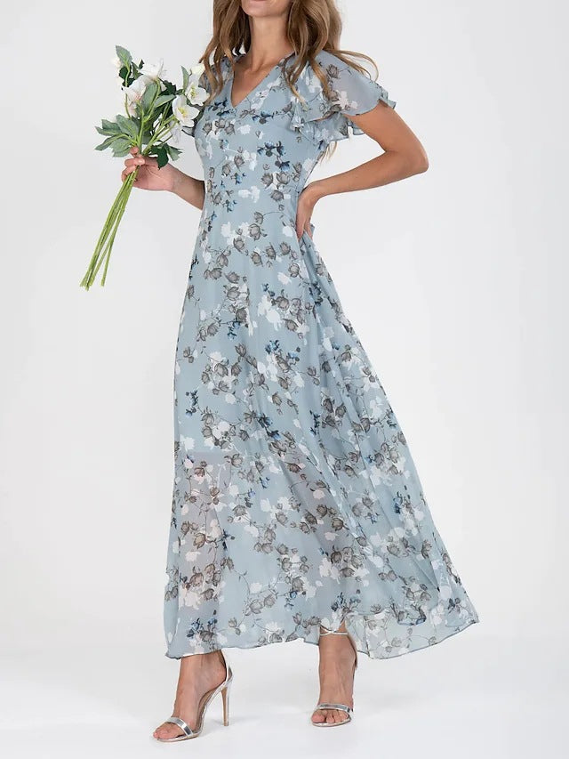 KONNA - Chiffon Floral Dress With Fringe