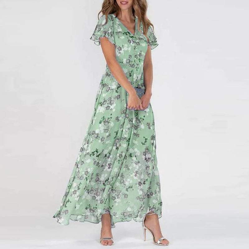 KONNA - Chiffon Floral Dress With Fringe