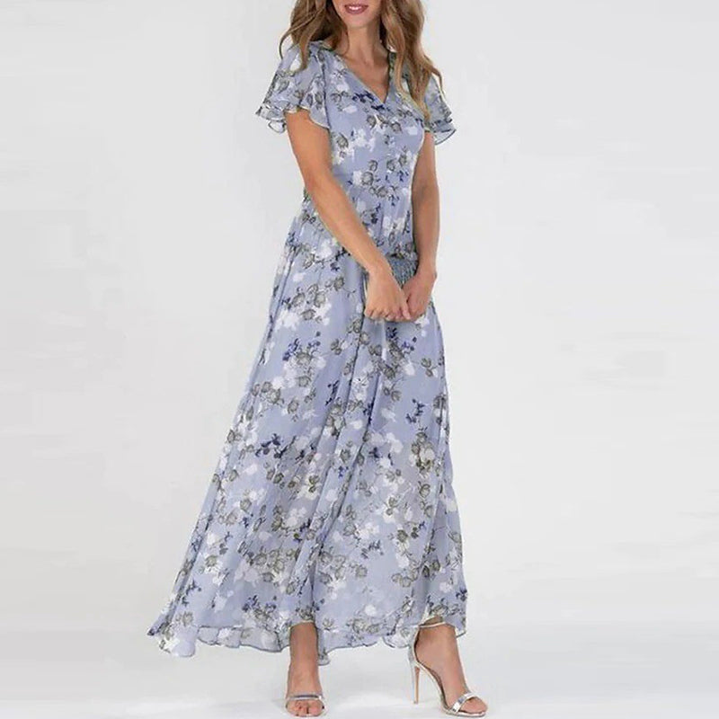 KONNA - Chiffon Floral Dress With Fringe