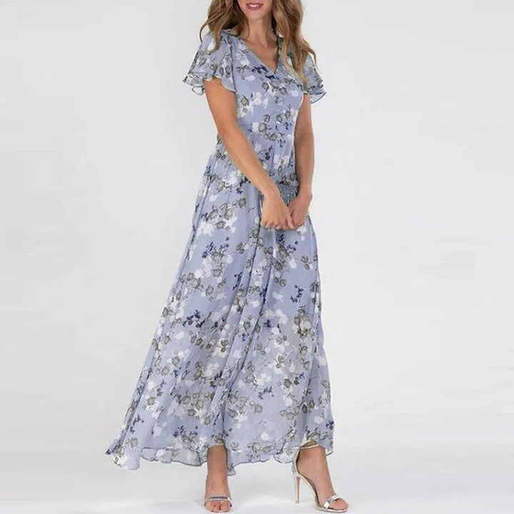 KONNA - Chiffon Floral Dress With Fringe