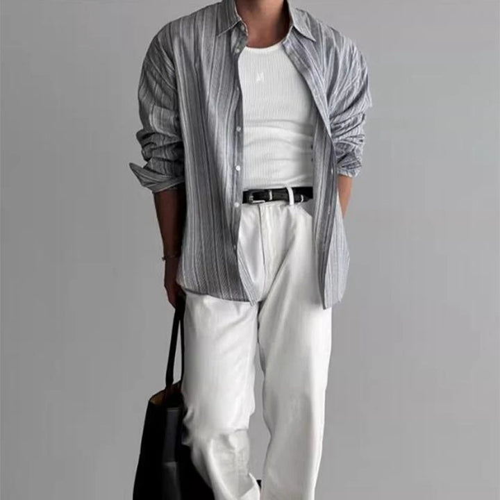 DENSZEL - Men's Casual Striped Button-Down Shirt
