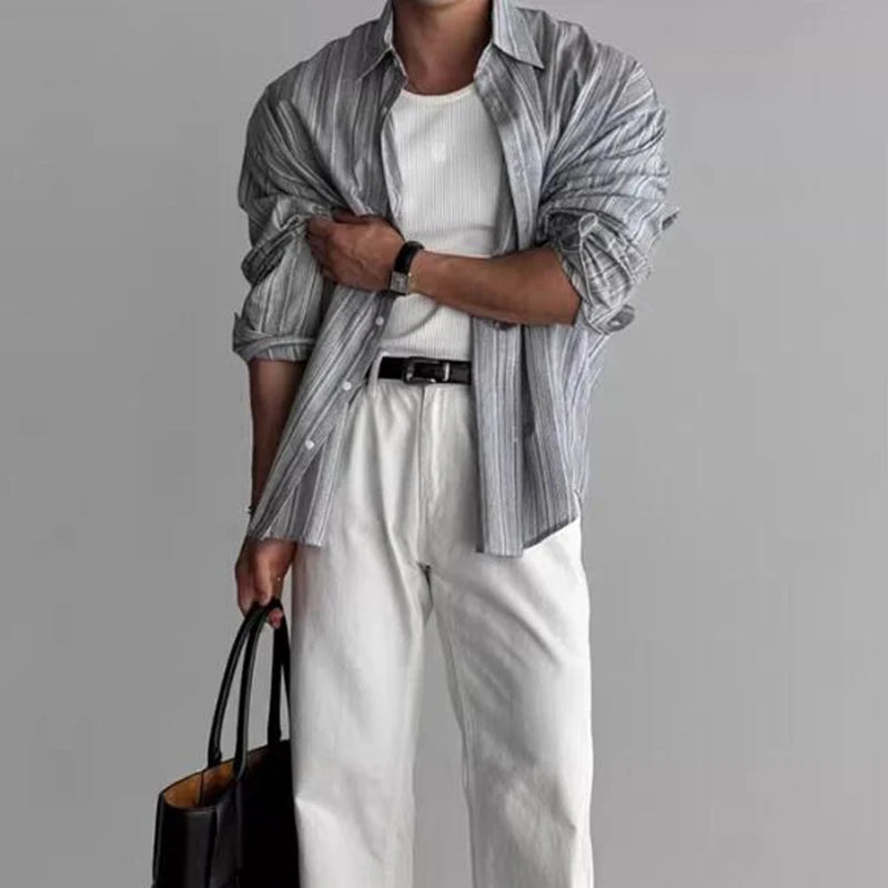 DENSZEL - Men's Casual Striped Button-Down Shirt