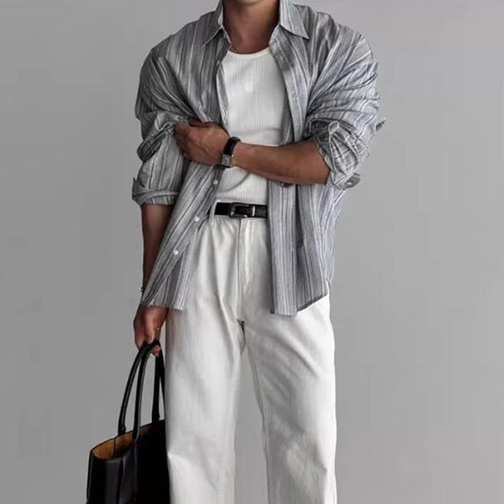 DENSZEL - Men's Casual Striped Button-Down Shirt