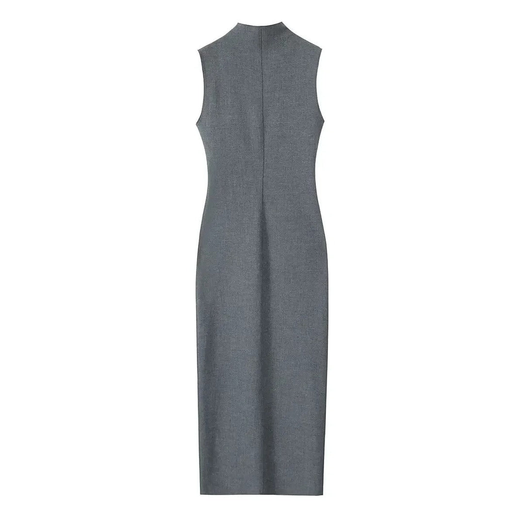 SINDRA - Elegant Charcoal Sleeveless Sheath Dress
