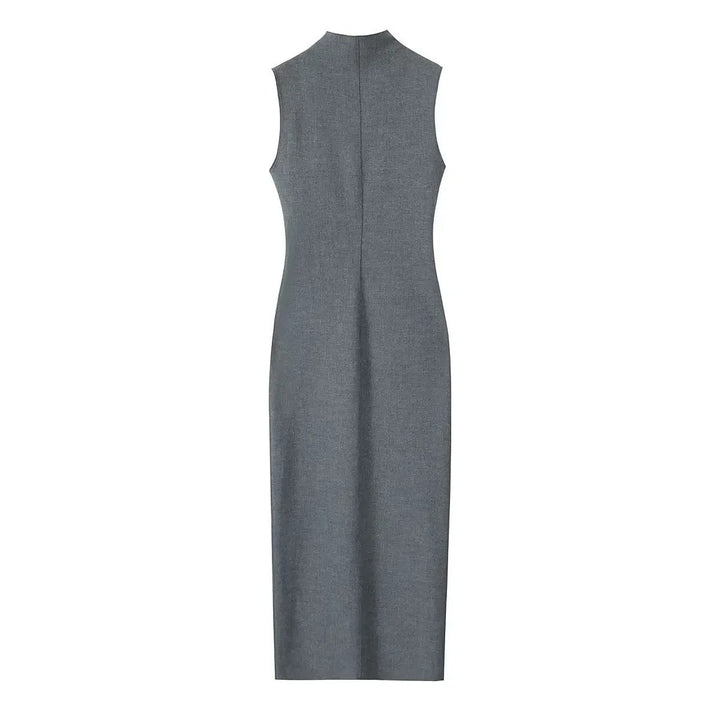 SINDRA - Elegant Charcoal Sleeveless Sheath Dress