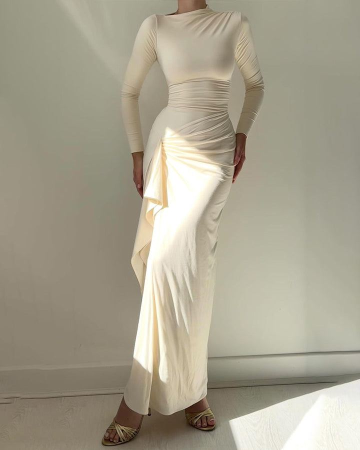 TISSO - Ruched Long Sleeve Evening Gown