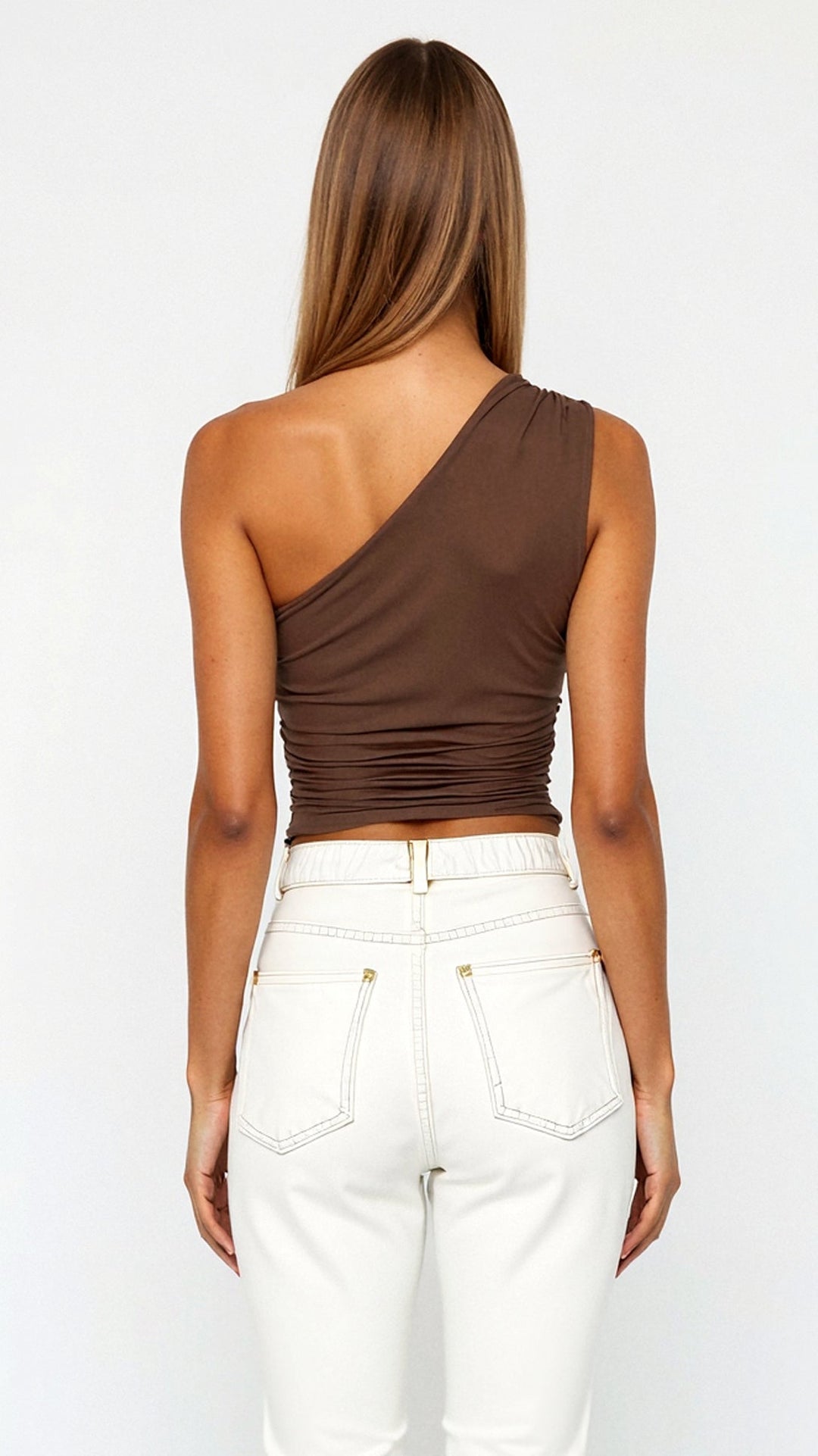 MARLOU - One-Shoulder Ruched Crop Top