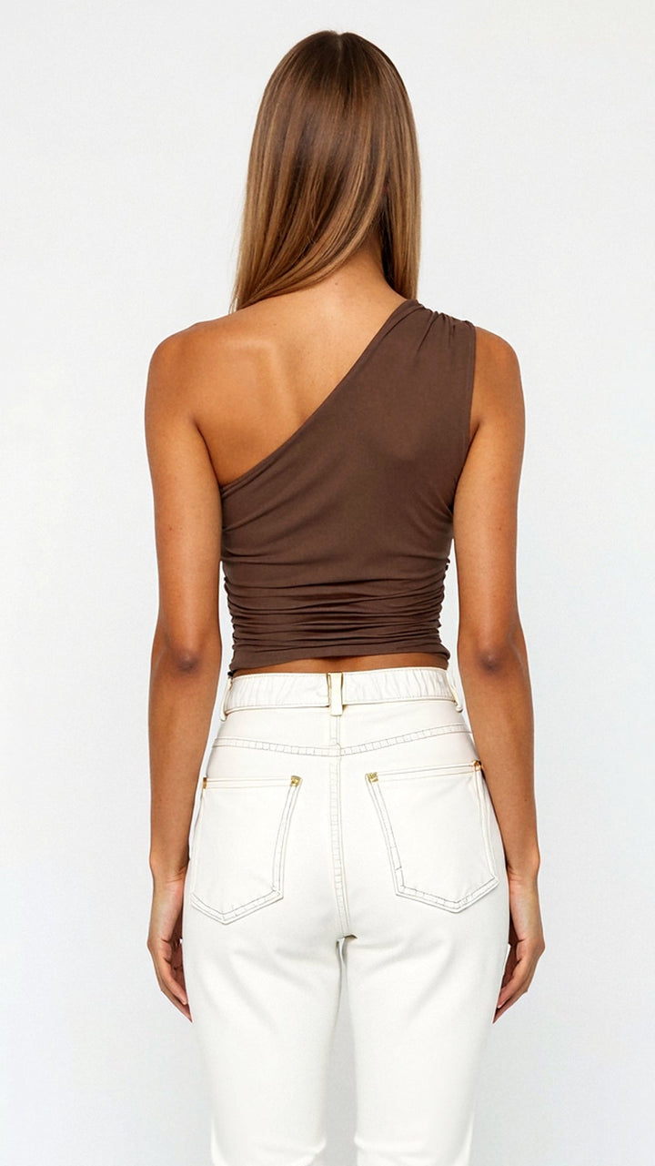 MARLOU - One-Shoulder Ruched Crop Top