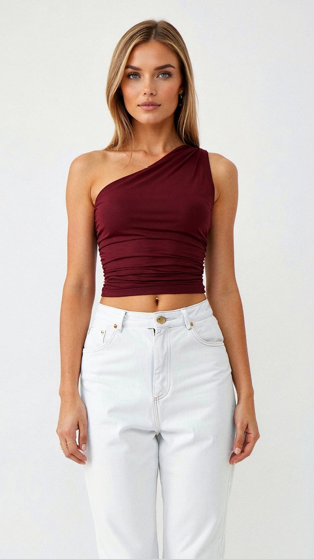 MARLOU - One-Shoulder Ruched Crop Top