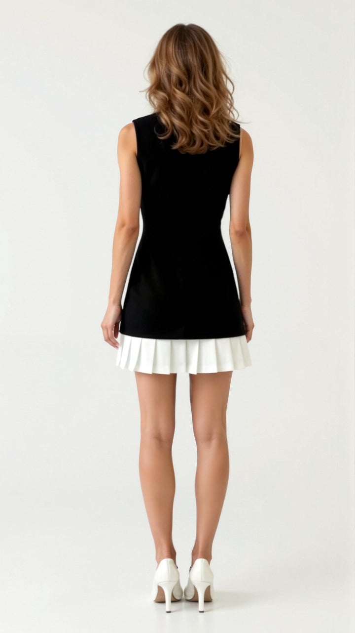 ARIANE - Two-Tone Pleated Hem Mini Dress