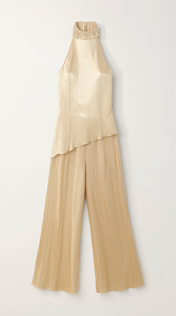 SERAPHINE - Golden Satin High-Neck Two Piece Set