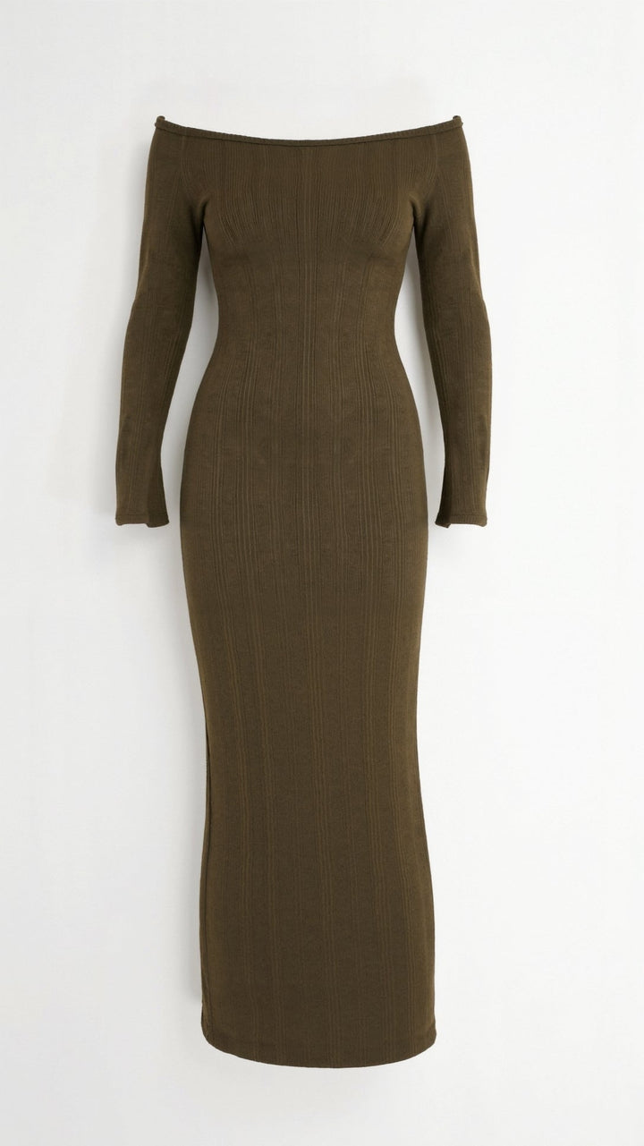 ELORA - Off-Shoulder Ribbed Maxi Dress