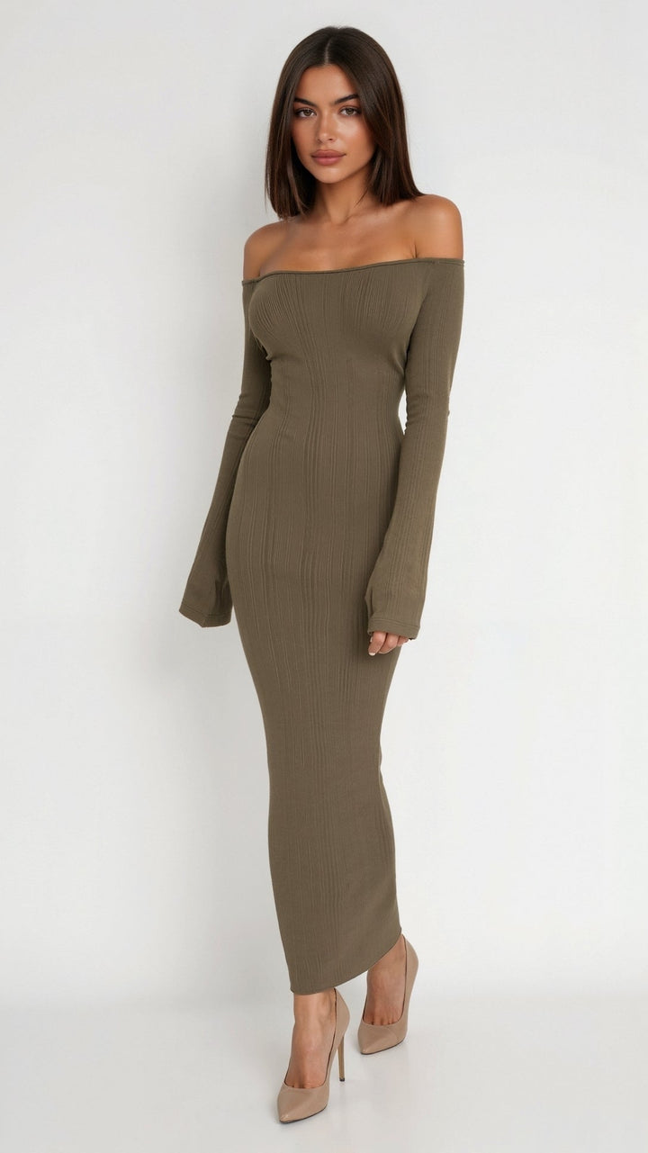 ELORA - Off-Shoulder Ribbed Maxi Dress